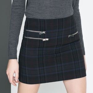 Zara plaid mini skirt with zips